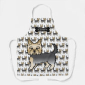 Tablier Yorkshire Terrier Bleu Et Or Chiens Mignons & Nom (Recto)