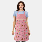 Tablier Yummy Ice Cream Motif | Apron rose fraise (Porté)
