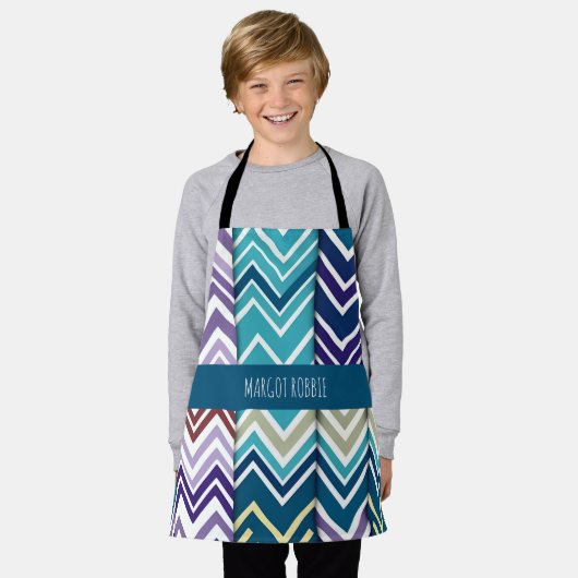 Tablier Zig Zagging pastel Vertical Green Retro Motif (Porté)