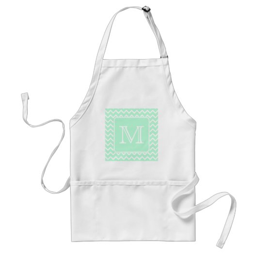 Tablier Zigzag vert en bon état avec le monogramme fait (Devant)