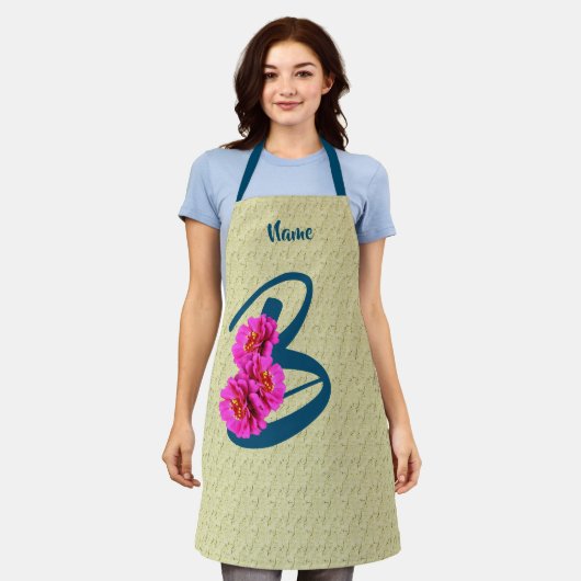 Tablier Zinnia Flowers Monogramme Initiale B Nom (Porté)
