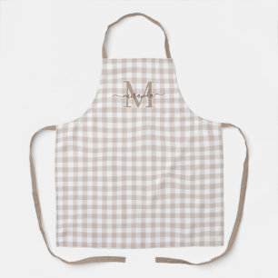 Tabliers à carreaux marron avec monogramme et nom