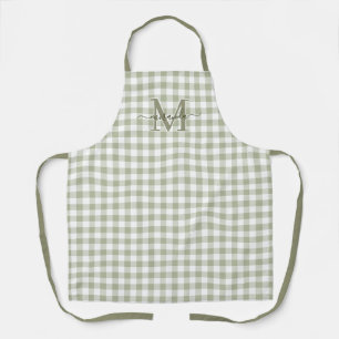 Tabliers à carreaux vert sauge avec monogramme et
