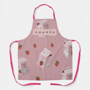 Tabliers à motif de lait de fraise Kawaii personna