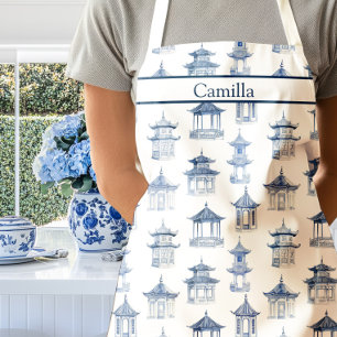 Tabliers à pagodes en chinoiserie bleue et blanche