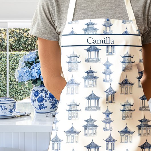Tabliers à pagodes en chinoiserie bleue et blanche