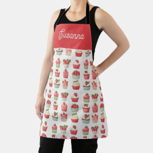 Tabliers Cupcake aux Fraises avec Nom Personnalisé