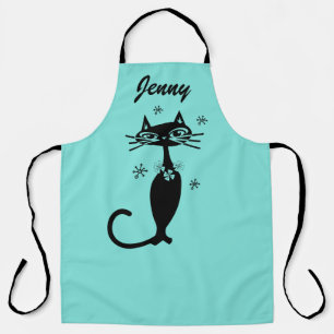 Tabliers de cuisine Aqua avec chat atomique rétro