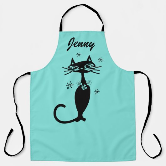 Tabliers de cuisine Aqua avec chat atomique rétro (Recto)