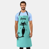 Tabliers de cuisine Aqua avec chat atomique rétro (Porté)