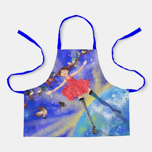 Tabliers Fille Heureuse et Oiseaux de Printemps (Recto)