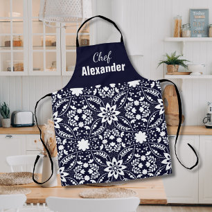 Tabliers Floral de Style Nordique Navy et Blanc