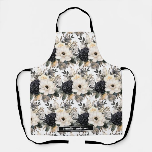Tabliers Floraux à l'Aquarelle Noir et Blanc Moder (Recto)
