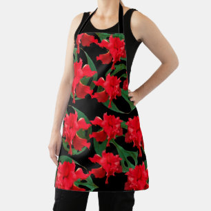 Tabliers noirs à motif d'hibiscus Monstera pour ja
