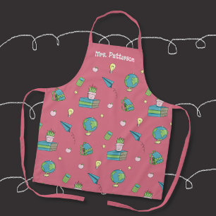Tabliers roses pour enseignants motif doodle de re