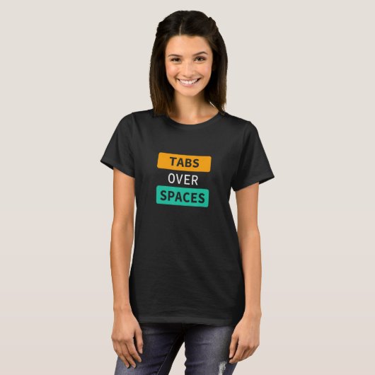 Tabs over ruimten, Funny Coder Software Full Stack T-shirt (Voorkant volledig)