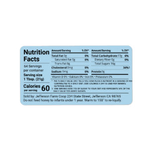 Tabular Honey Nutrition Facts Cornflower Blue Etiket