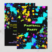Tache de peinture, Faux Néon, Invitation Paint Bal (Devant / Derrière)