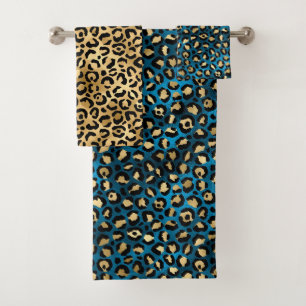 Taches de léopard en feuille d'or et bleu élégant