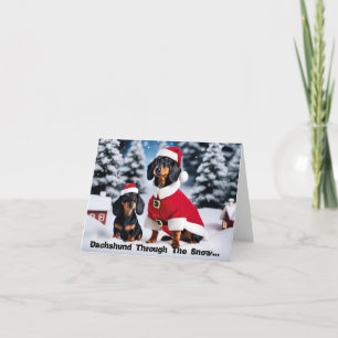 Tachshund door de sneeuw... Kerst Kaart