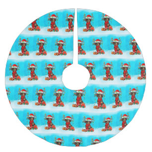 Tachshund in sneeuw met kerstcadeaus kerstboom rok