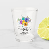 Tachtig' Bright & Bold Floral 80ste verjaardag Shot Glas (Voorkant)