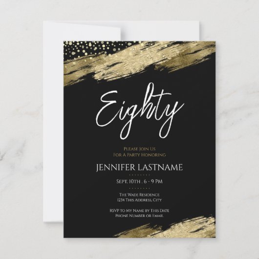 Tachtig Elegant Script Zwart en Goud Verjaardag Kaart (Voorkant)
