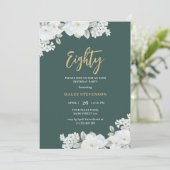 Tachtig Emerald Groen & Goud Wit Bloemen Verjaarda Kaart (Staand voorkant)