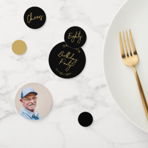 Tachtig Goud & Zwarte Moderne 80ste Verjaardagsf Confetti
