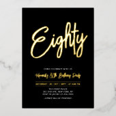 tachtig | Zwart grafisch script 80e verjaardag Folie Uitnodiging (Voorkant)