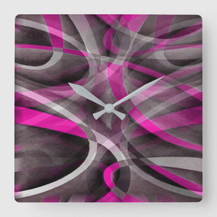 Tachtiger jaren stijl Fuchsia Roze en Grijs Curven Vierkante Klok