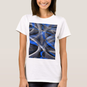 Tachtigerjaren Thema Koel Blauw Gebogen Lijnpatroo T-shirt