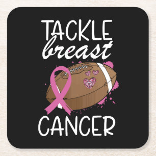 Tackle Cancer Borstkanker Bewustzijns Lint Vierkante Kartonnen Onderzetter