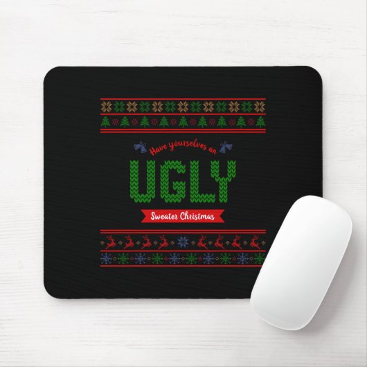 Tacky Christmas Nordic Knit Pattern Red Green Ugly Muismat (Met muis)