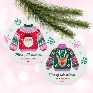 Tacky Christmas Sweater Santa familienaam Keramisch Ornament