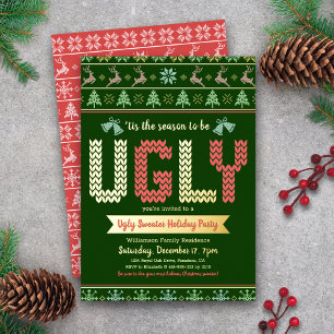 Tacky Ugly Sweater kerstparty Green Real Gold Folie Uitnodiging