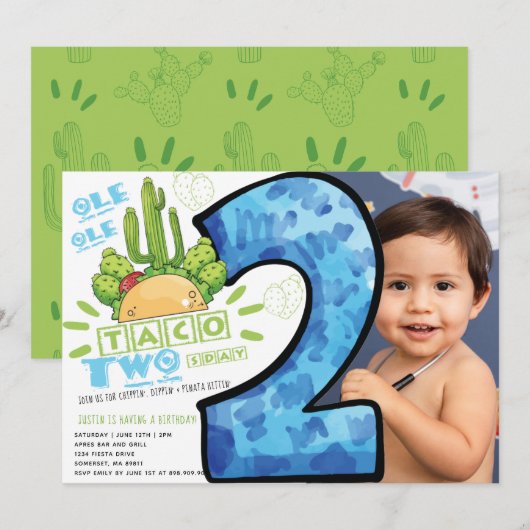Taco 2e Verjaardag Fiesta Foto Kaart (Voorkant / Achterkant)