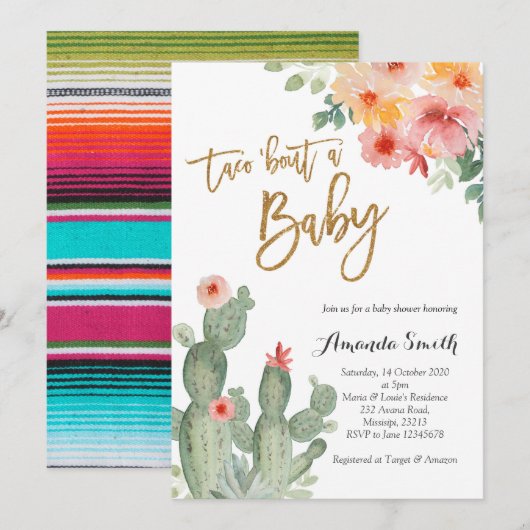 Taco à propos bébé Baby shower floral Invitation (Devant / Derrière)