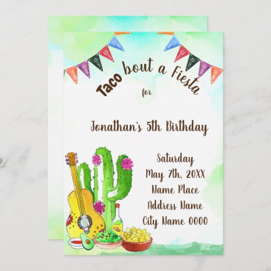 Taco À propos de Fiesta Invitation Anniversaire (Devant / Derrière)