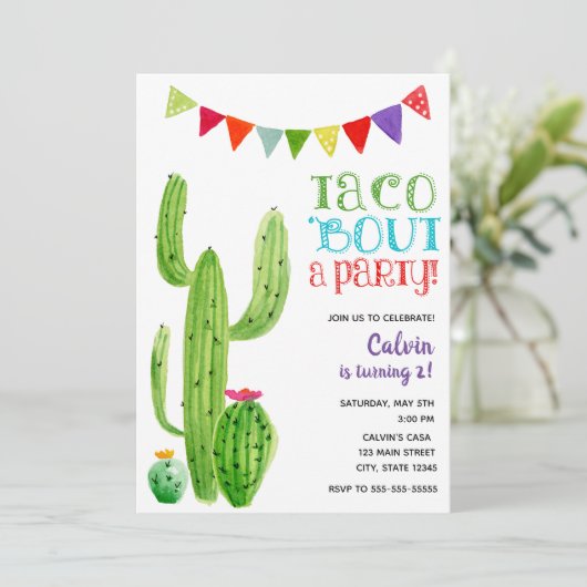 Taco, à propos d'une fête ! Invitation d'anniversa (Debout devant)