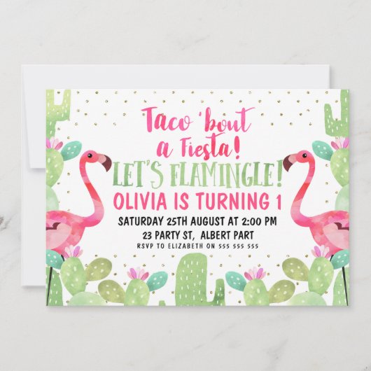 Taco 'About A Fiesta Flamingos Verjaardag Uitnodig Kaart (Voorkant)