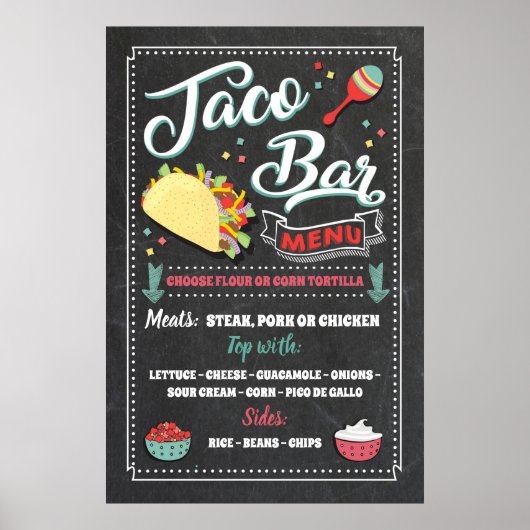 Taco Bar Menu Feestbord Bord Poster (Voorkant)