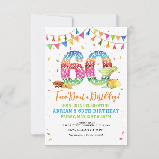 Taco Bout 60th Birthday Invitation Kaart (Voorkant)
