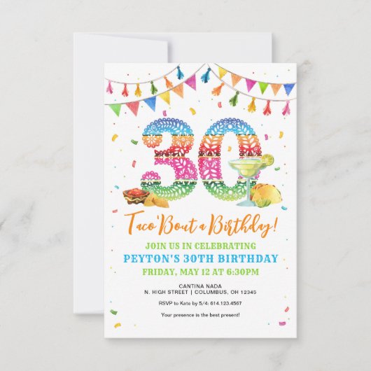 Taco Bout a 30th Birthday Fiesta Invitation Kaart (Voorkant)