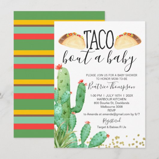 Taco Bout A Baby Cactus Baby shower Invitation (Devant / Derrière)