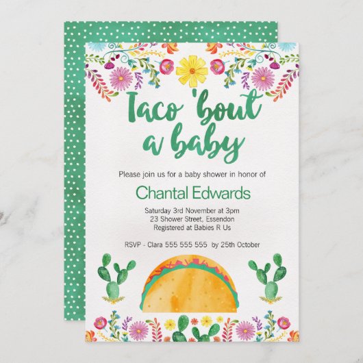 Taco 'Bout A Baby Fiesta Baby shower Invitation (Devant / Derrière)