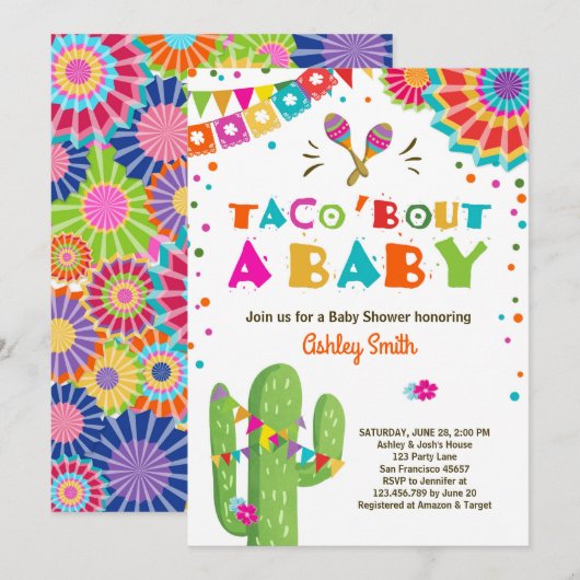 Taco Bout a Baby Fiesta Baby shower uitnodiging (Voorkant / Achterkant)