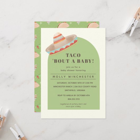 Taco Bout a Baby Invitation Kaart (Voorkant / Achterkant in situ)