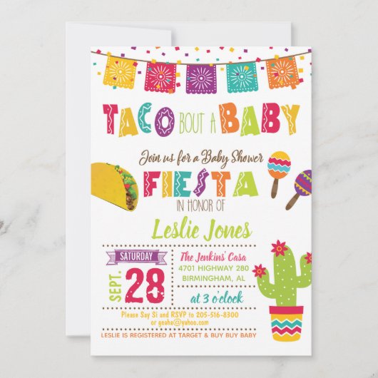 Taco Bout a Baby Invitation - White Kaart (Voorkant)