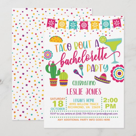 Taco Bout a Bachelorette Party Invitation - WH Kaart (Voorkant / Achterkant)